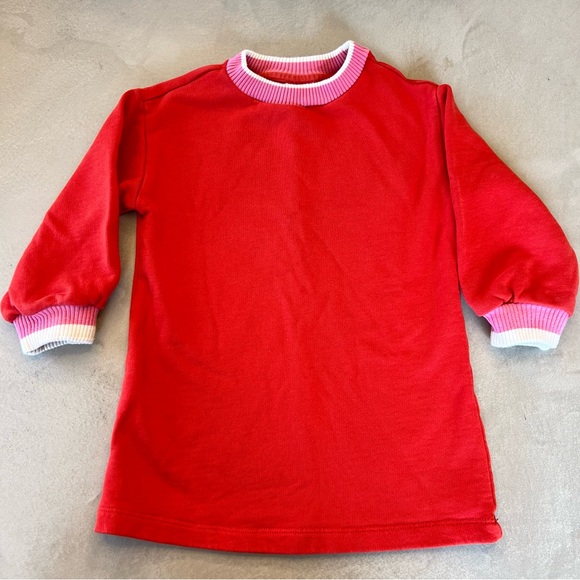 Hanna Andersson Long Sleeve French Terry Dress Red with Pink 3T - Picture 3 of 9